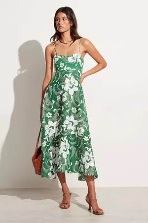 Alexandre Midi Dress Camara Floral Print Green - Faithfull the Brand