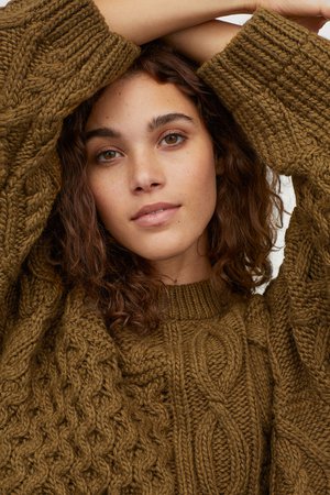 Pullover in maglia a trecce - Verde kaki - DONNA | H&M IT