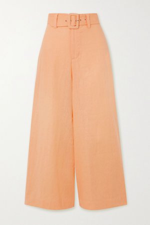 Pastel orange + NET SUSTAIN Rose cropped belted linen wide-leg pants | Faithfull The Brand | NET-A-PORTER