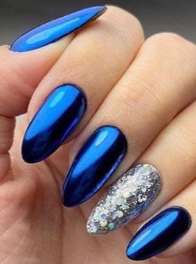 Blue Chrome Nails w/ Glitter Nails