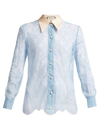 Ribbon-tie sheer Chantilly-lace blouse | Gucci | MATCHESFASHION.COM