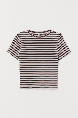 Rib-knit Top - White/multicolored stripes - Ladies | H&M US