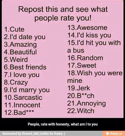repost this and see what people rate you
