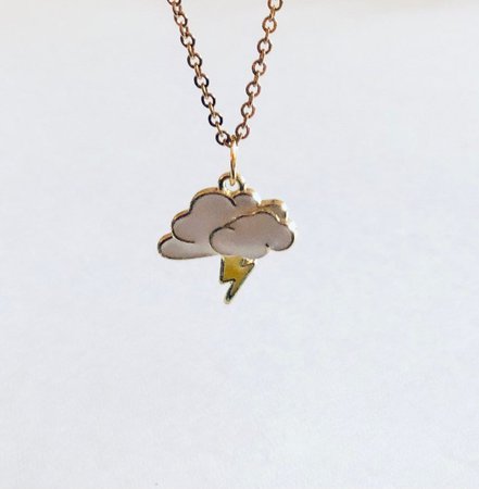 Thunder & Rain Cloud Necklace Lightning Bolt Necklace Gold | Etsy