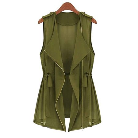 ﻿﻿​﻿​Caseminsto Sleeveless Blazer Vest Women Femme Ladies Army Green Black Chiffon Vest Quilted Outerwear Suit Vests at Amazon Women's Coats Shop