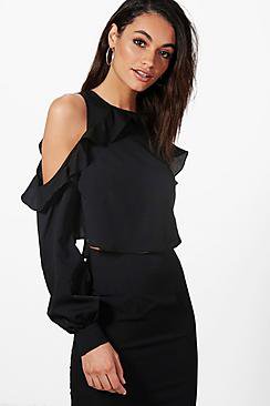 Adrienne Ruffle Cold Shoulder Top