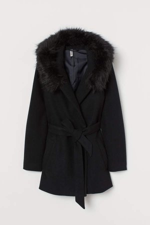 Short Coat with Hood - Black