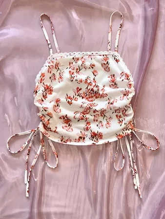 white Floral Print Drawstring Side Cami Top | SHEIN USA