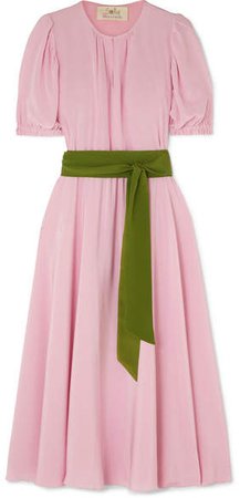 Brooke Belted Silk Crepe De Chine Midi Dress - Blush