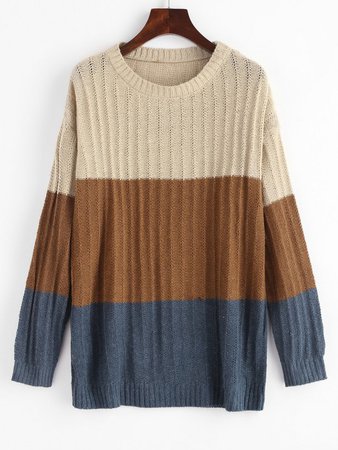 [31% OFF] 2020 Colorblock Pointelle Knit Sweater In LIGHT COFFEE | ZAFUL