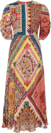Patterned Silk-Blend Midi Dress