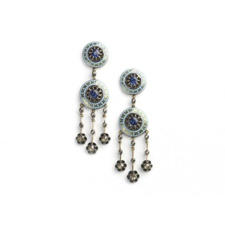 Enamel Diamond & Sapphire Drop Earrings | Etsy
