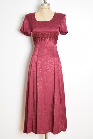 Vintage 90s Dress Burgundy Satin Dripping Crochet Corset Lace | Etsy