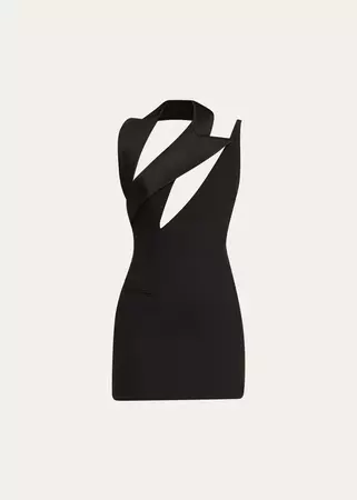 LaQuan Smith One-Shoulder Mini Dress with Satin Lapel Detail - Bergdorf Goodman