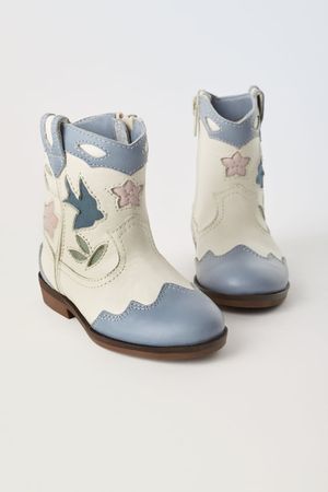 LEATHER COWBOY ANKLE BOOTS - Blue | ZARA United States