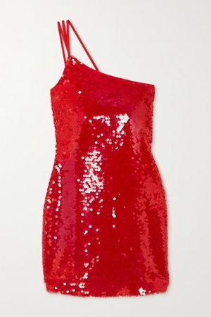 One-shoulder Sequined Crepe Mini Dress