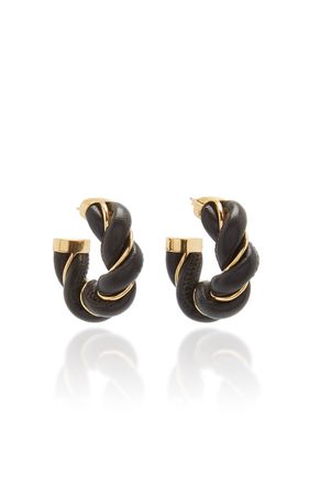 Twist Leather And Gold-Plated Sterling Silver Hoop Earrings By Bottega Veneta | Moda Operandi