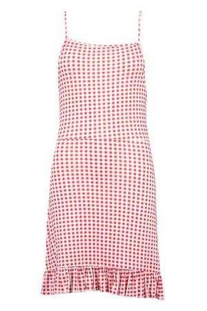 Gingham Mini Swing Beach Dress | boohoo red white