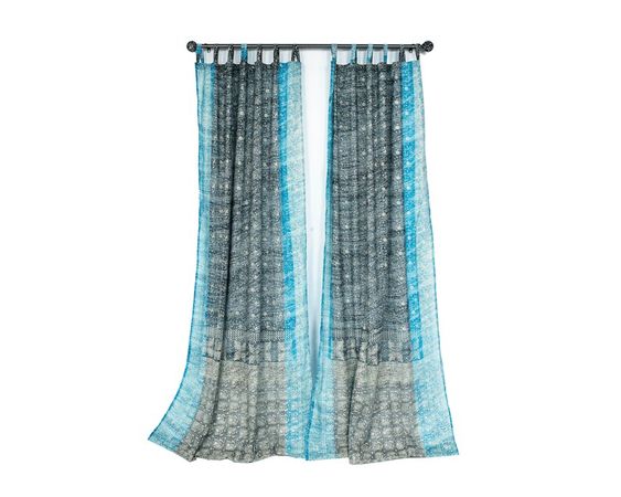 Gray Silver Turquoise Sari Curtains Boho Slate Cool Tones - Etsy