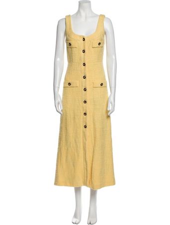 Alessandra Rich buttons Yellow brown accents 70s Dresses, Clothing - ARH21063 | The RealReal
