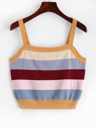 Summer Standard Striped Square Short Casual Color Block Striped Crop Tank Top