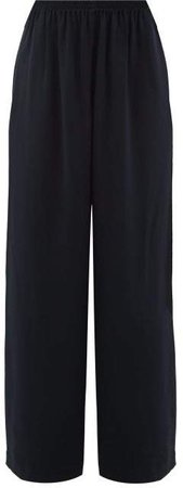 Flared Silk Crepe Trousers - Womens - Navy