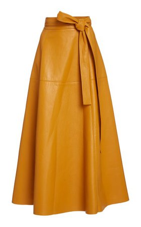 Tie-Detailed Leather Midi Skirt By Oscar De La Renta | Moda Operandi