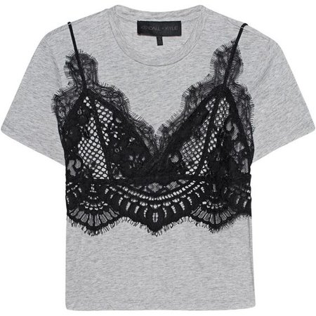 Kendall + Kylie Lace Cami Heather Grey // Cotton t-shirt with attached lace bralette