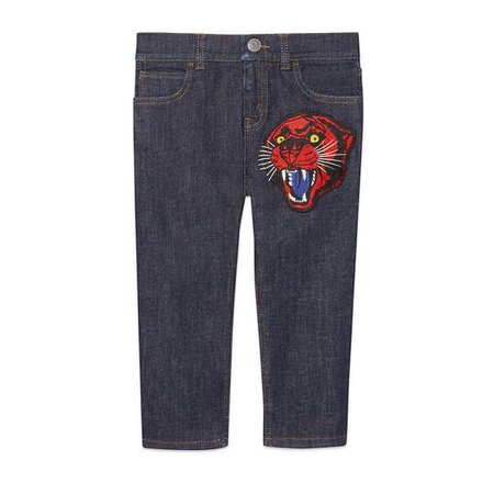 Children's denim trousers with panther - Gucci Girls' Pants & Shorts 540432XDABT4395