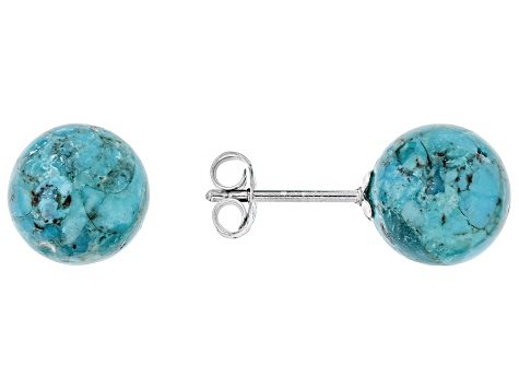 Blue Turquoise Sterling Silver Stud Earrings - JTV