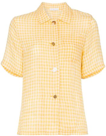 gingham print short-sleeved linen shirt