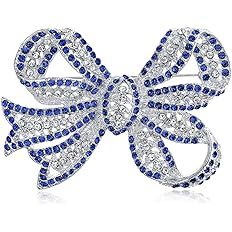 Amazon.com: Winter Large Wedding Holiday Royal Blue White Glittering Crystal Pave Bridal Fashion Large Statement Filigree Ribbon Bow Scarf Brooch Pin For Women Silver Plated: Brooches And Pins: Clothing, Shoes & Jewelry