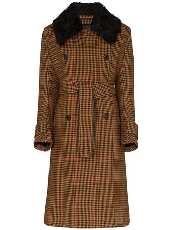 Brown Wales Bonner Houndstooth Checked Coat | Farfetch.com
