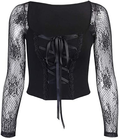 Amazon.com: Nihsatin Women's Steampunk Gothic Tank Top Criss Cross Lace Trimed Pinup Top: Clothing