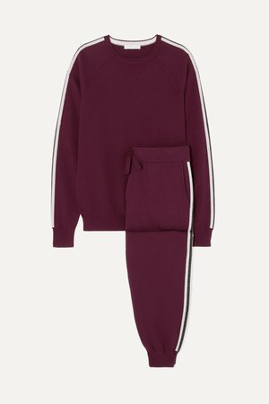 Burgundy Missy Bordeaux striped silk and cashmere-blend sweatshirt and track pants set | Olivia von Halle | NET-A-PORTER