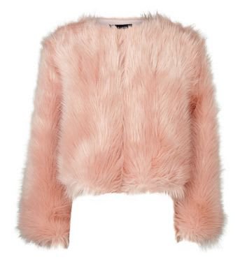 Mid Pink Faux Fur Cropped Collarless Jacket New Look | £20.00 | Westquay