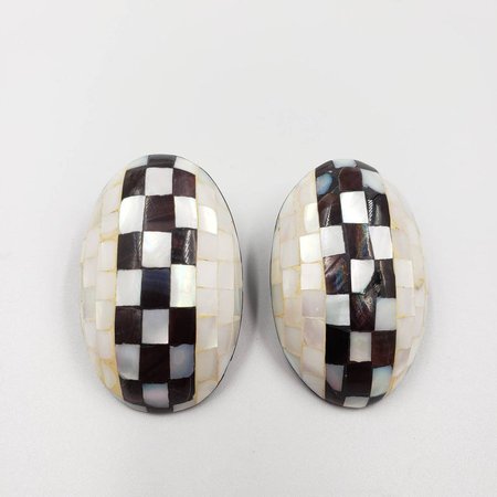 Vintage Black White Mother Pearl Earrings Statement Earrings | Etsy
