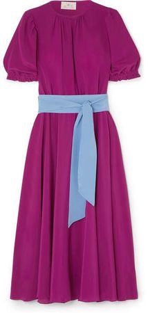 Brooke Belted Silk Crepe De Chine Midi Dress - Purple
