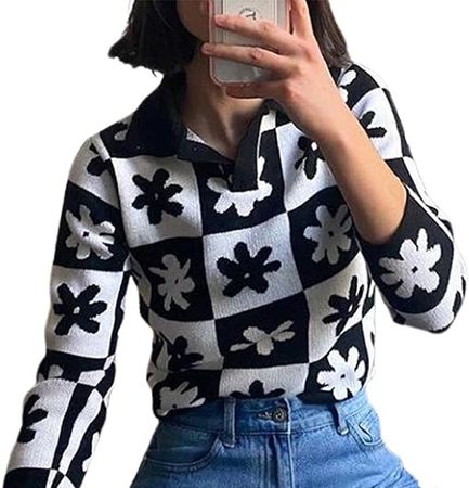 Women Long Sleeve Loose Knitted Pullover Oversized Color Block Sweater Chunky Casual Jumper Tops Aesthetic Vintage at Amazon Women’s Clothing store