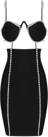 Rhinestone Detail Spaghetti Strap Cutout Bodycon Dress