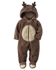 Baby's first Christmas is complete with a super soft reindeer suit crafted in fuzzy sherpa with adorable antler… | Baby girl pajamas, Baby boy outfits, Baby pajamas