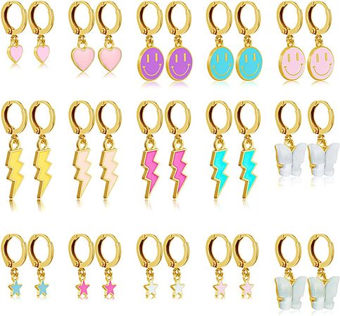 Amazon.com: 15 Pairs Preppy Earrings Preppy Jewelry Set 18k Gold Plated Trendy Summer Cute Aesthetic Jewelry for Teen Girls: Clothing, Shoes & Jewelry