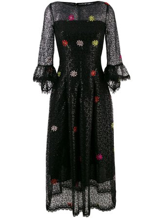 Talbot Runhof embroidered lace flared dress - FARFETCH