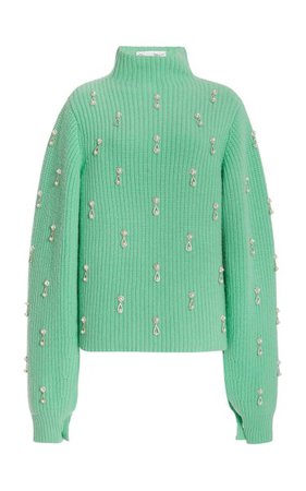 Pearl-Embroidered Wool Turtleneck Sweater By Oscar De La Renta | Moda Operandi