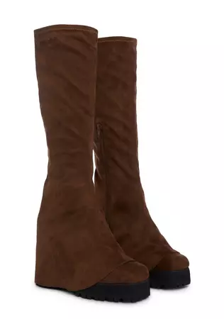 Darker Wavs Thigh High Faux Suede Pant Boots - Brown – Dolls Kill