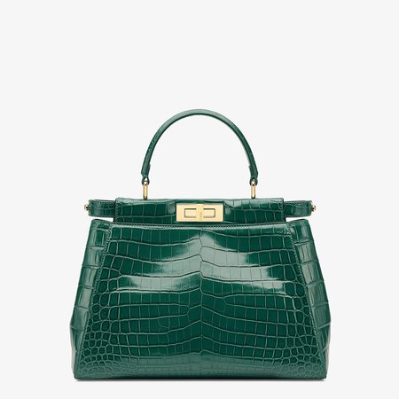 Emerald green crocodile leather handbag. - PEEKABOO ICONIC MEDIUM | Fendi