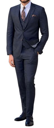GentWith Rockford Navy Blue Slim Fit Notch Lapel Wool Suit