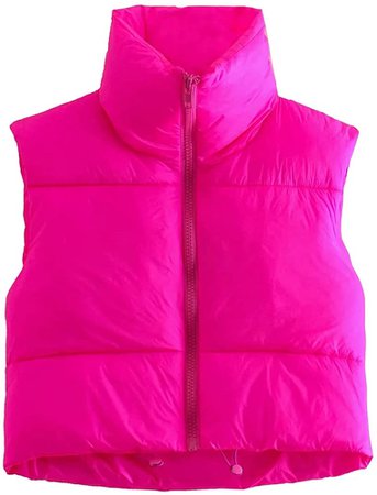 KEOMUD Women's Winter Crop Vest Lightweight Sleeveless Warm Outerwear Puffer Vest Padded Gilet Rose Red Medium at Amazon Women's Coats Shop