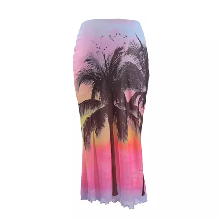 Arizona Mesh Low Rise Midi Skirt In Palm Tree Print | Elsie & Fred | Wolf & Badger
