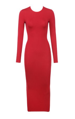 Clothing : Bodycon Dresses : 'Lucia' Red Midi Length Knit Dress